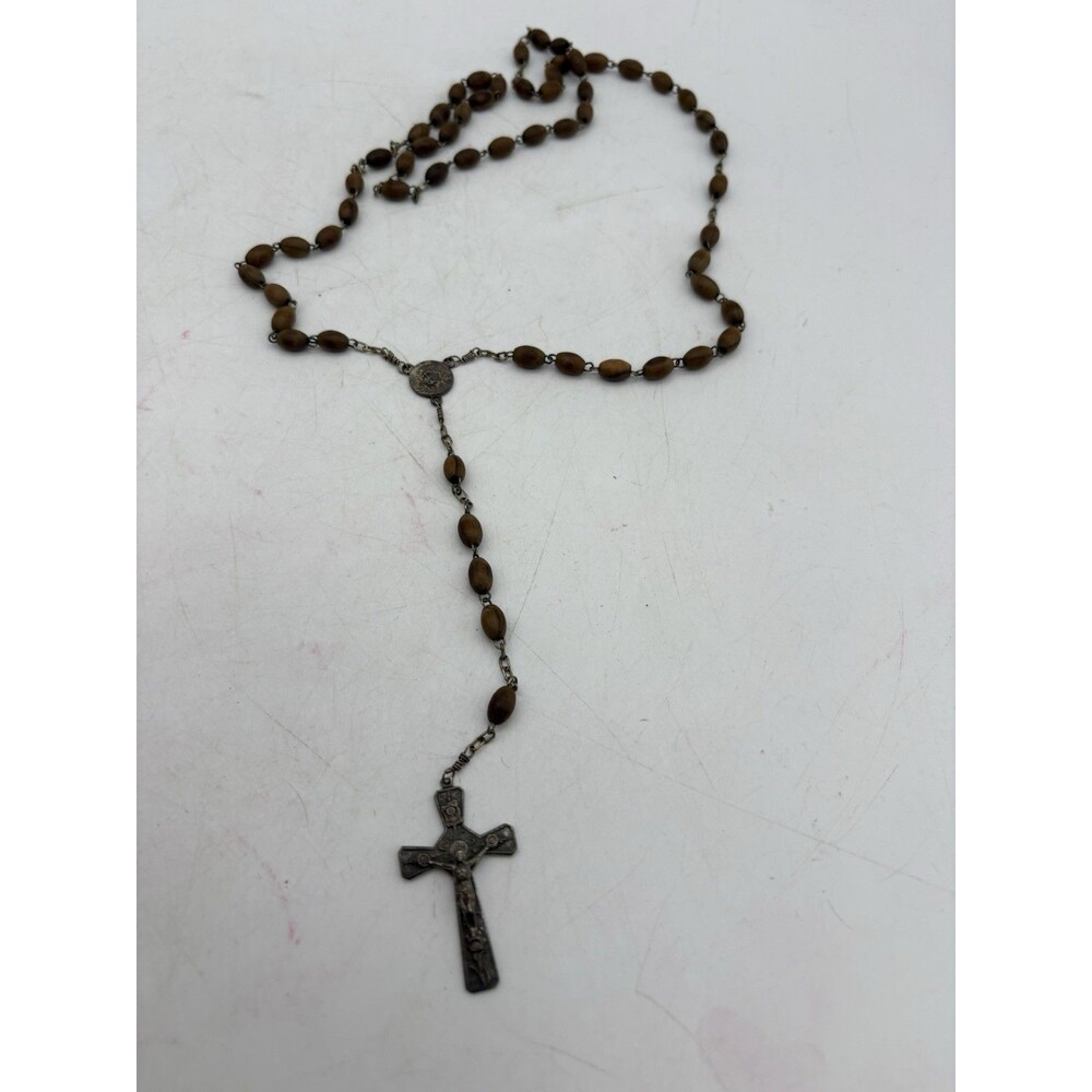 Jerusalem Olive Wood Bead Rosary Catholic Crucifix Cross Holy Land 20 Inch